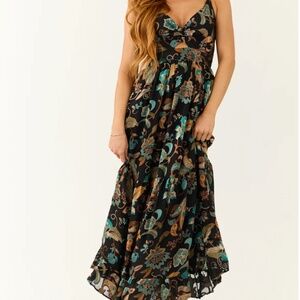 Black Paisley Pattern Cut Out Maxi Dress